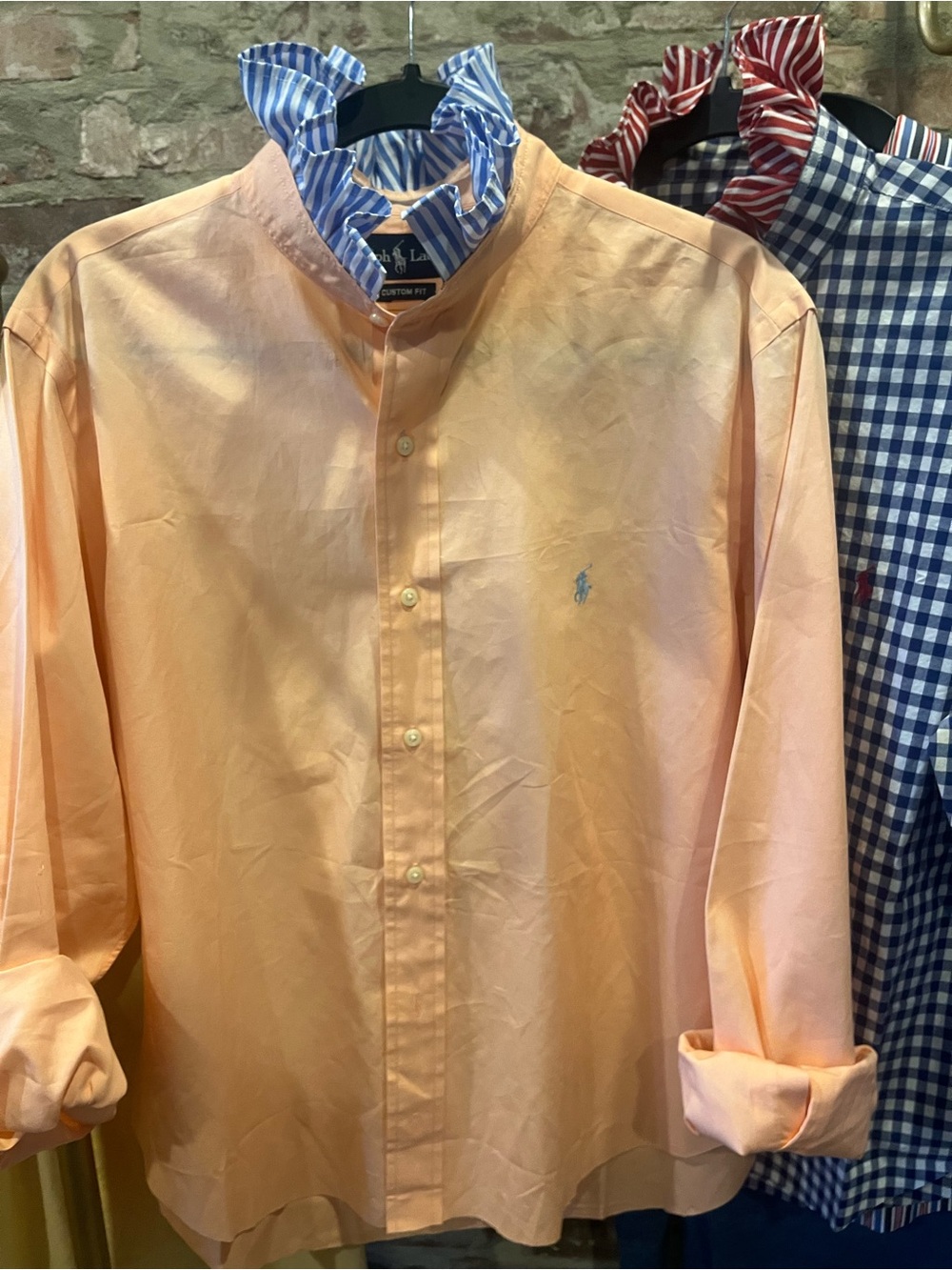 Reworked Ruffle collar Ralph Lauren Peach Button-Down Long Sleeve Shirt